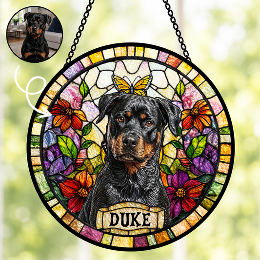 Personalized Pet Portrait Stained Glass Suncatcher, Custom Gift for Dog Lovers