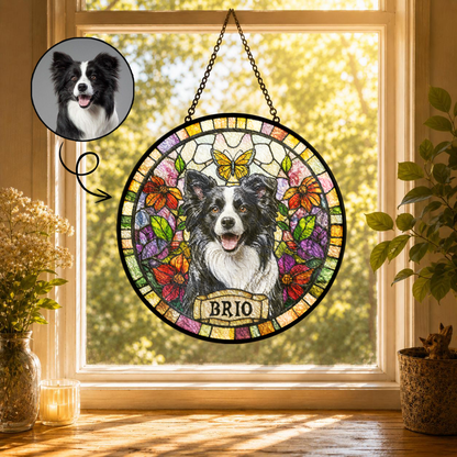 Personalized Pet Portrait Stained Glass Suncatcher, Custom Gift for Dog Lovers