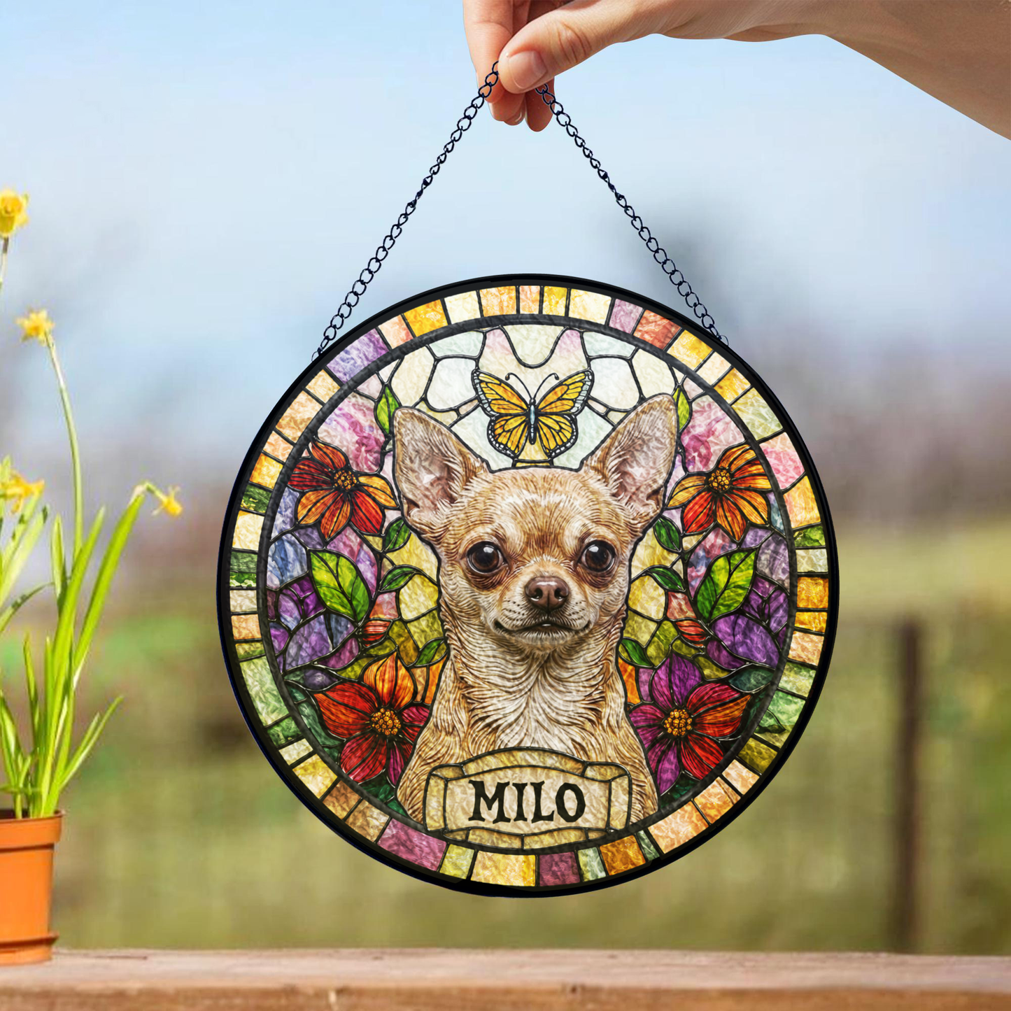Personalized Pet Portrait Stained Glass Suncatcher, Custom Gift for Dog Lovers