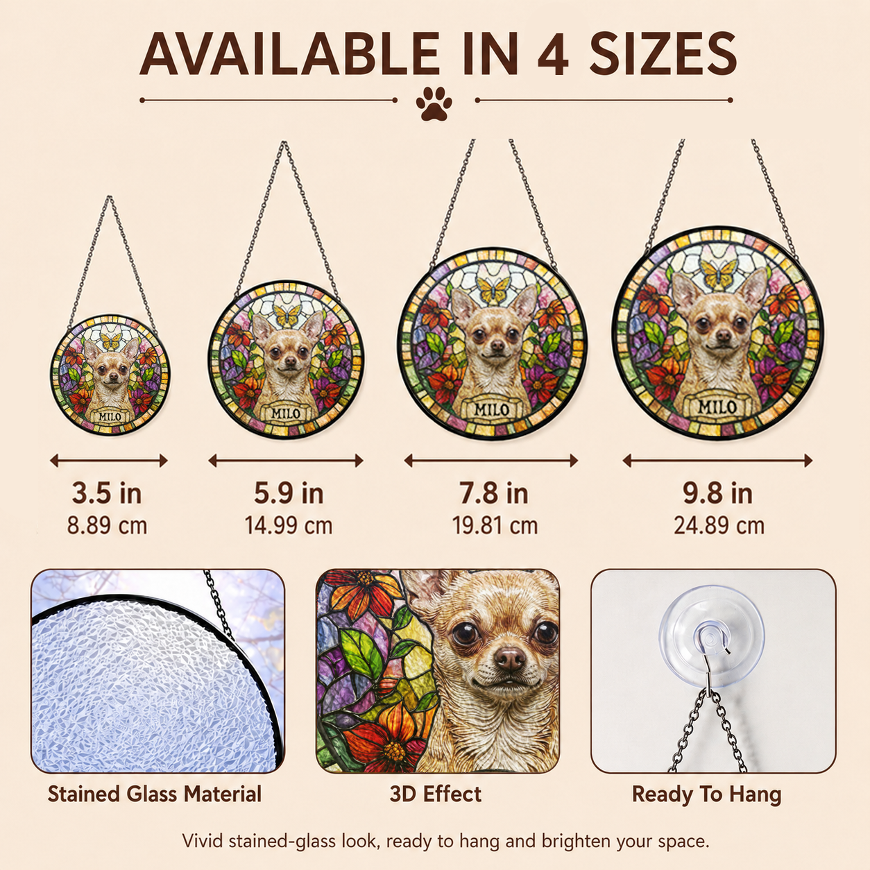 Personalized Pet Portrait Stained Glass Suncatcher, Custom Gift for Dog Lovers