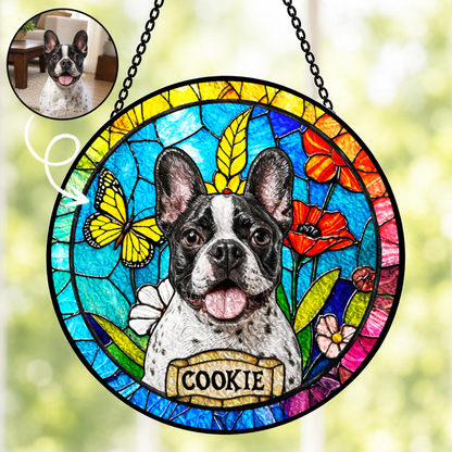 Custom Dog Portrait Stained Glass Suncatcher, Personalized Pet Window Decor Gift for Dog Lovers