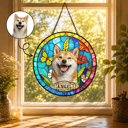 Custom Dog Portrait Stained Glass Suncatcher, Personalized Pet Window Decor Gift for Dog Lovers