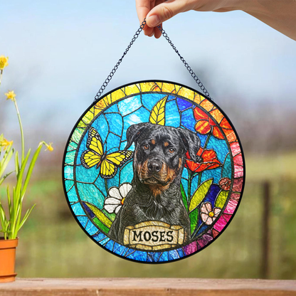 Custom Dog Portrait Stained Glass Suncatcher, Personalized Pet Window Decor Gift for Dog Lovers
