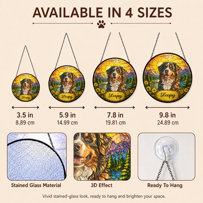 Personalized Dog Portrait Stained Glass Suncatcher, Custom Pet Name Gift for Dog Lovers