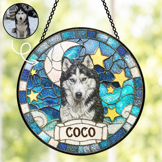 Personalized Pet Portrait Stained Glass Suncatcher, Custom Gift for Dog Lovers