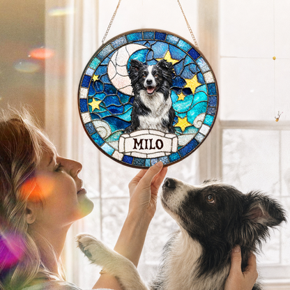 Personalized Pet Portrait Stained Glass Suncatcher, Custom Gift for Dog Lovers