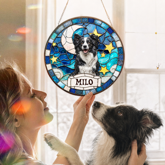Personalized Pet Portrait Stained Glass Suncatcher, Custom Gift for Dog Lovers