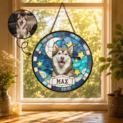 Personalized Pet Portrait Stained Glass Suncatcher, Custom Gift for Dog Lovers
