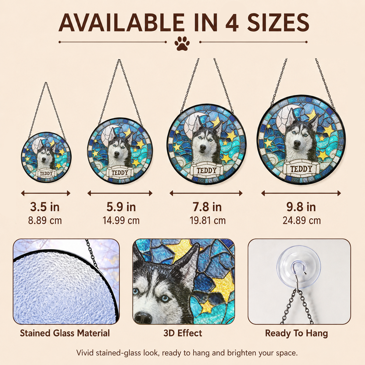 Personalized Pet Portrait Stained Glass Suncatcher, Custom Gift for Dog Lovers