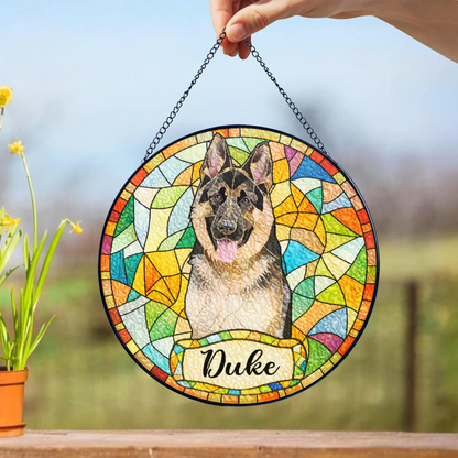 Personalized Dog Portrait Stained Glass Suncatcher, Custom Pet Photo Window Hanging, Gift for Dog Lovers