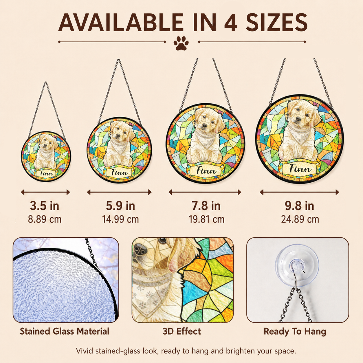Personalized Dog Portrait Stained Glass Suncatcher, Custom Pet Photo Window Hanging, Gift for Dog Lovers