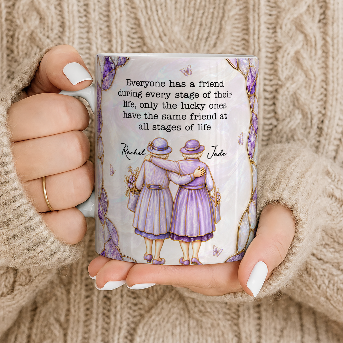 Personalized Best Friends Mug – Lucky Ones Have The Same Friend At All Stages Of Life Custom Names Gift For Her