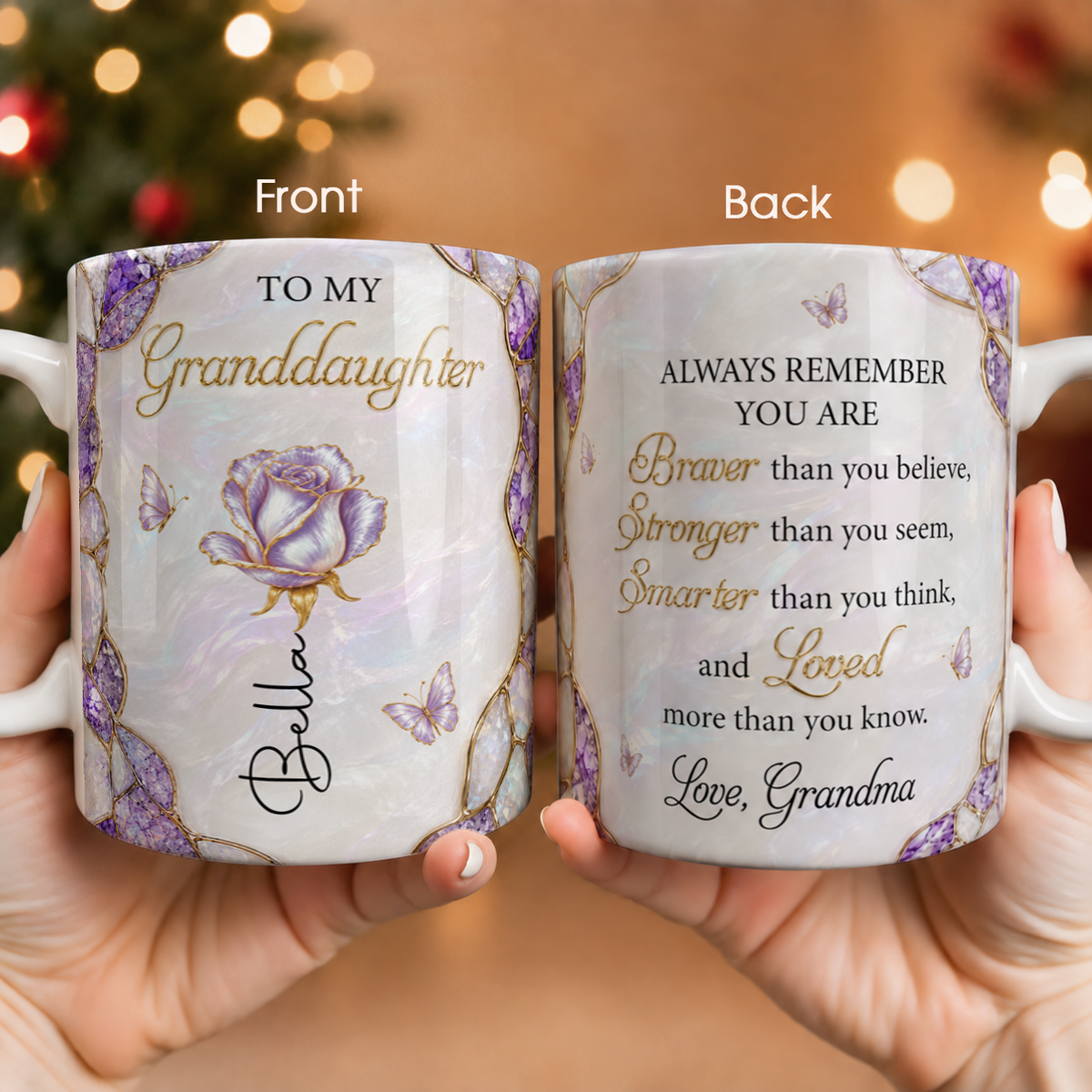 Personalisierte Geburtsblumen-Keramiktasse für meine Enkelin, individuelles Namensgeschenk für die Enkelin