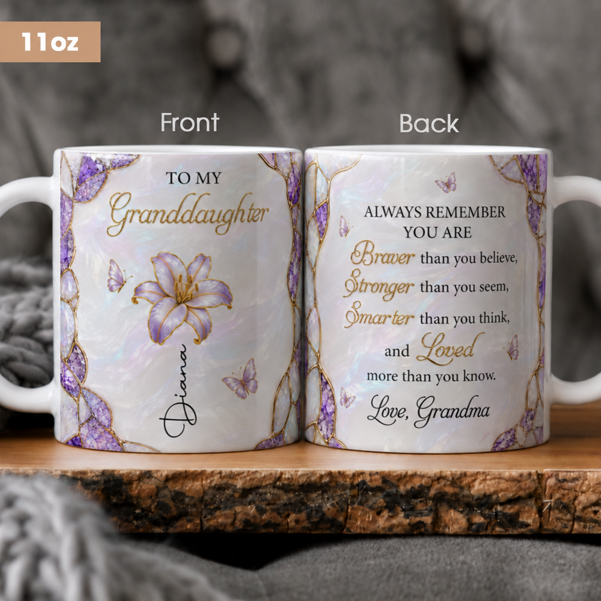 Personalisierte Geburtsblumen-Keramiktasse für meine Enkelin, individuelles Namensgeschenk für die Enkelin