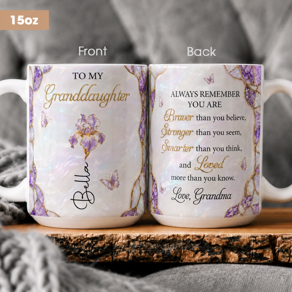 Personalisierte Geburtsblumen-Keramiktasse für meine Enkelin, individuelles Namensgeschenk für die Enkelin