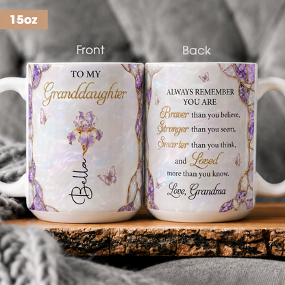 Personalisierte Geburtsblumen-Keramiktasse für meine Enkelin, individuelles Namensgeschenk für die Enkelin