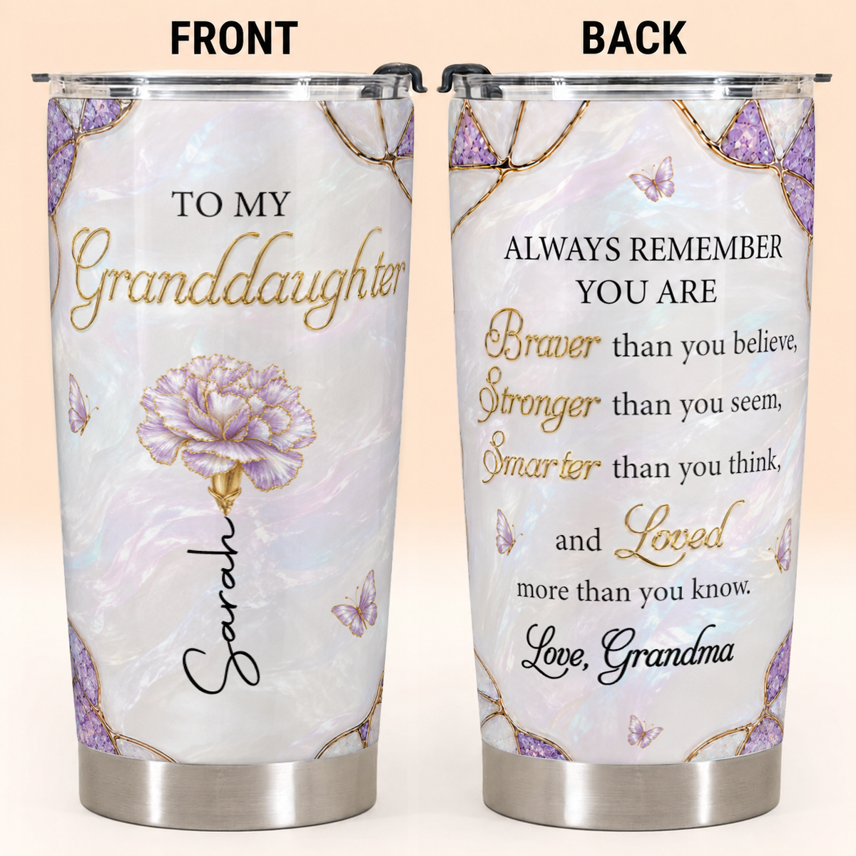 Personalisierter 20oz-Becher mit Geburtsblume für meine Enkelin, individuelles Namensgeschenk für die Enkelin