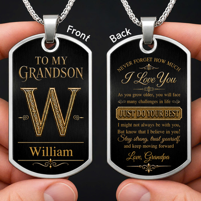 Personalized Dog Tag Necklace For Grandson – Custom Stainless Steel Keepsake Gift