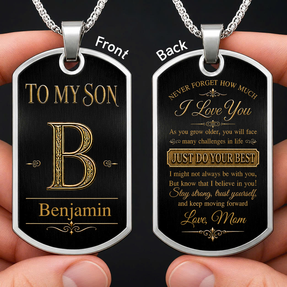 Personalized To My Son Dog Tag Necklace – Just Do Your Best Initial & Name Gift For Son