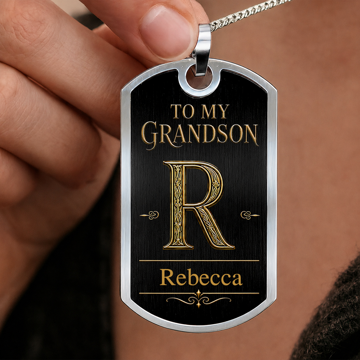 Personalized Dog Tag Necklace For Grandson – Custom Stainless Steel Keepsake Gift