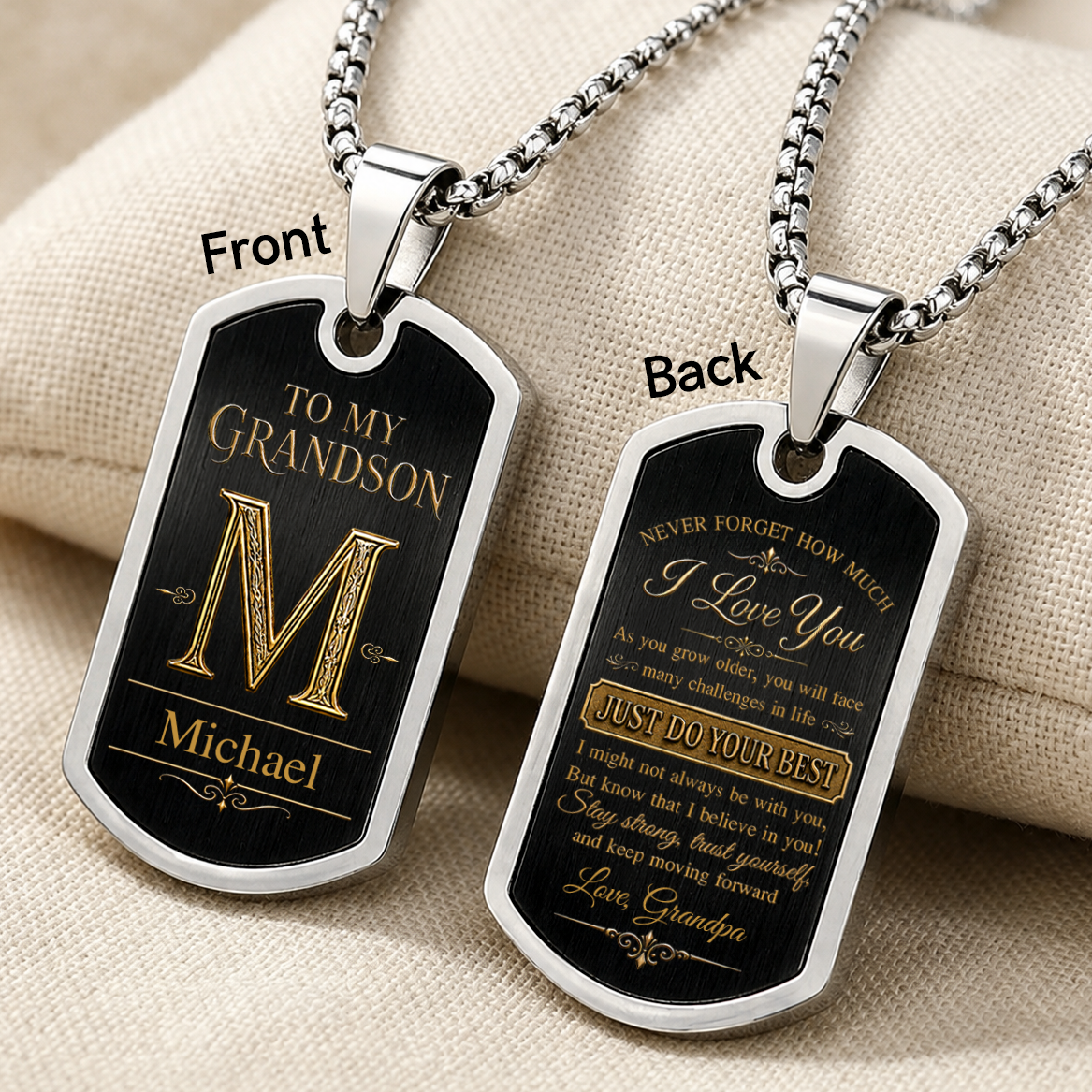 Personalized Dog Tag Necklace For Grandson – Custom Stainless Steel Keepsake Gift