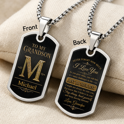 Personalized Dog Tag Necklace For Grandson – Custom Stainless Steel Keepsake Gift