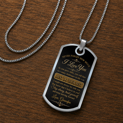 Personalized Dog Tag Necklace For Grandson – Custom Stainless Steel Keepsake Gift