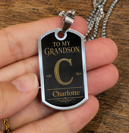 Personalized Dog Tag Necklace For Grandson – Custom Stainless Steel Keepsake Gift