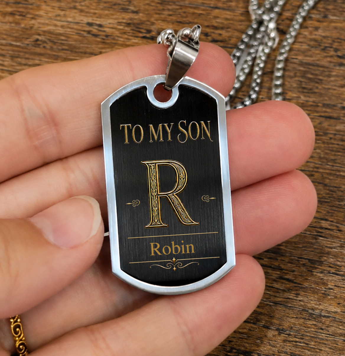 Personalized To My Son Dog Tag Necklace – Just Do Your Best Initial & Name Gift For Son