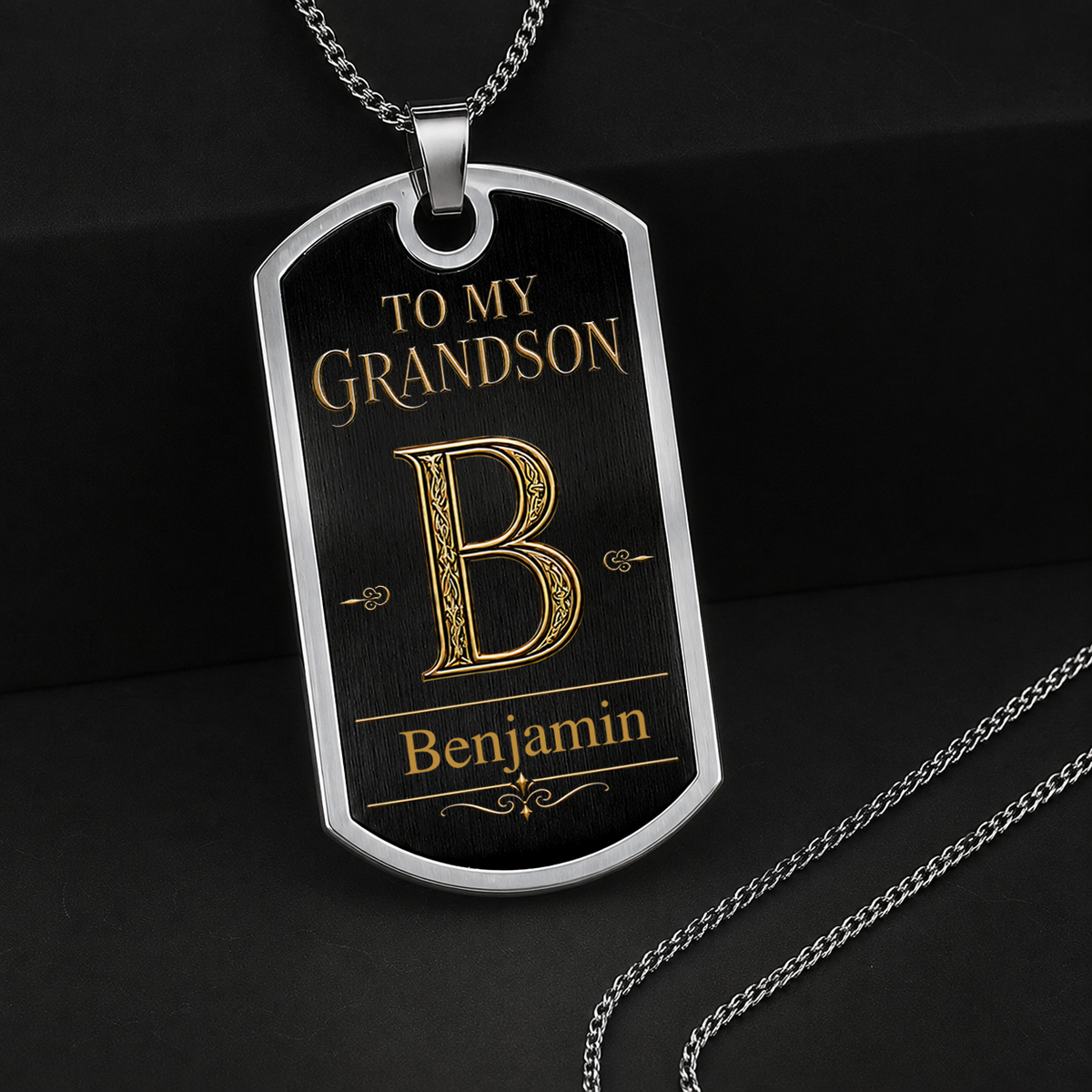 Personalized Dog Tag Necklace For Grandson – Custom Stainless Steel Keepsake Gift