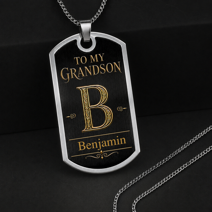 Personalized Dog Tag Necklace For Grandson – Custom Stainless Steel Keepsake Gift