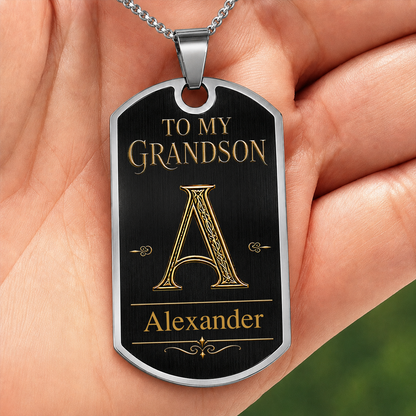Personalized Dog Tag Necklace For Grandson – Custom Stainless Steel Keepsake Gift