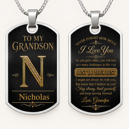 Personalized Dog Tag Necklace For Grandson – Custom Stainless Steel Keepsake Gift