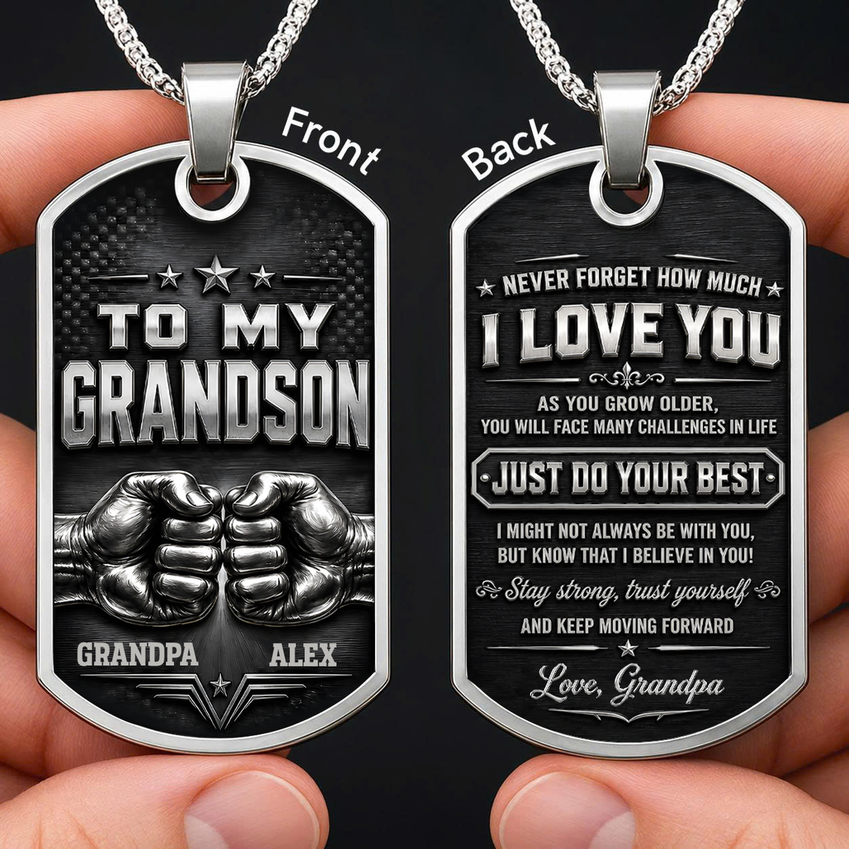 Personalized To My Grandson Dog Tag Necklace – Just Do Your Best Fist Bump Custom Names Gift For Grandson