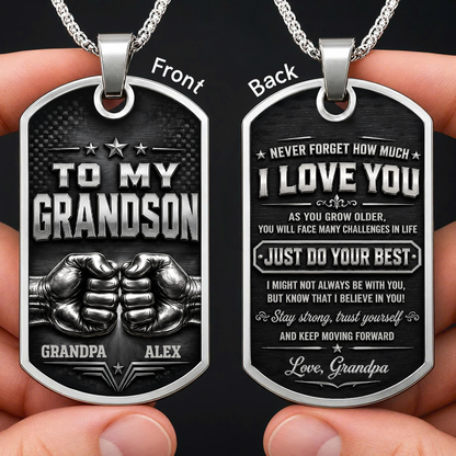 Personalized To My Grandson Dog Tag Necklace – Just Do Your Best Fist Bump Custom Names Gift For Grandson