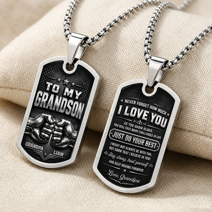 Personalized To My Grandson Dog Tag Necklace – Just Do Your Best Fist Bump Custom Names Gift For Grandson