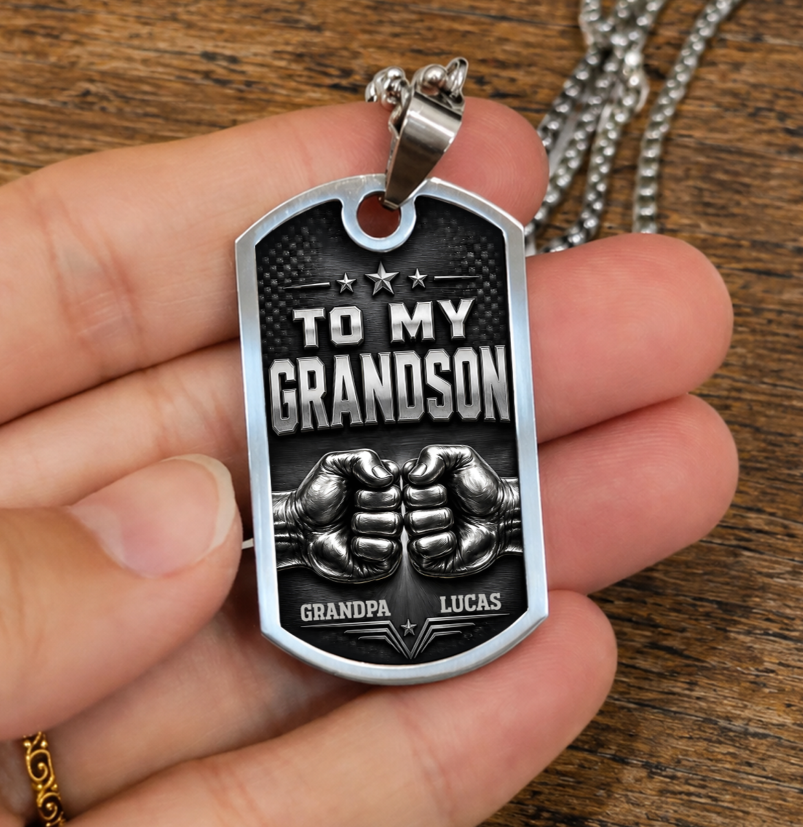 Personalized To My Grandson Dog Tag Necklace – Just Do Your Best Fist Bump Custom Names Gift For Grandson