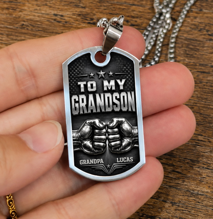 Personalized To My Grandson Dog Tag Necklace – Just Do Your Best Fist Bump Custom Names Gift For Grandson