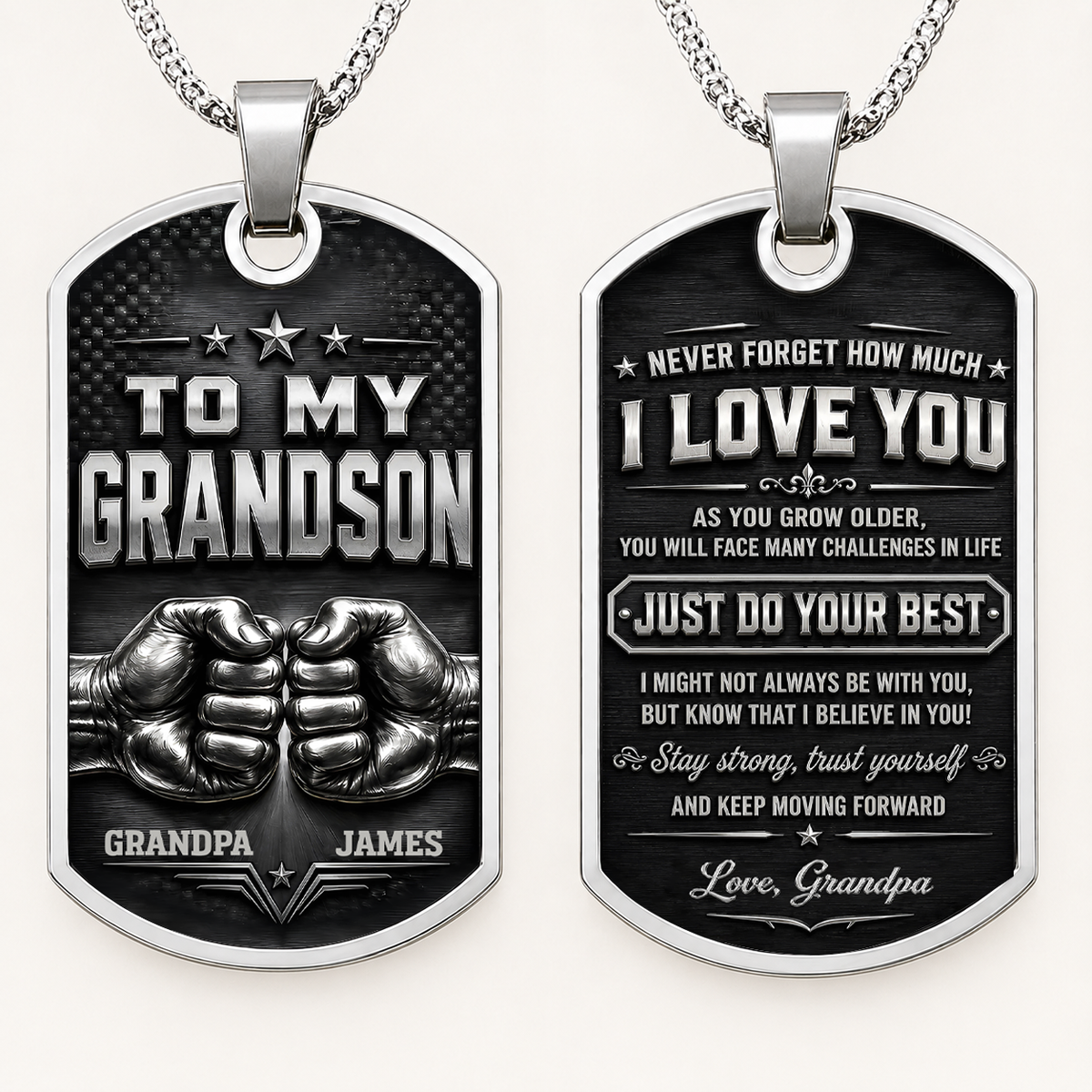 Personalized To My Grandson Dog Tag Necklace – Just Do Your Best Fist Bump Custom Names Gift For Grandson