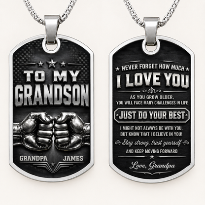 Personalized To My Grandson Dog Tag Necklace – Just Do Your Best Fist Bump Custom Names Gift For Grandson