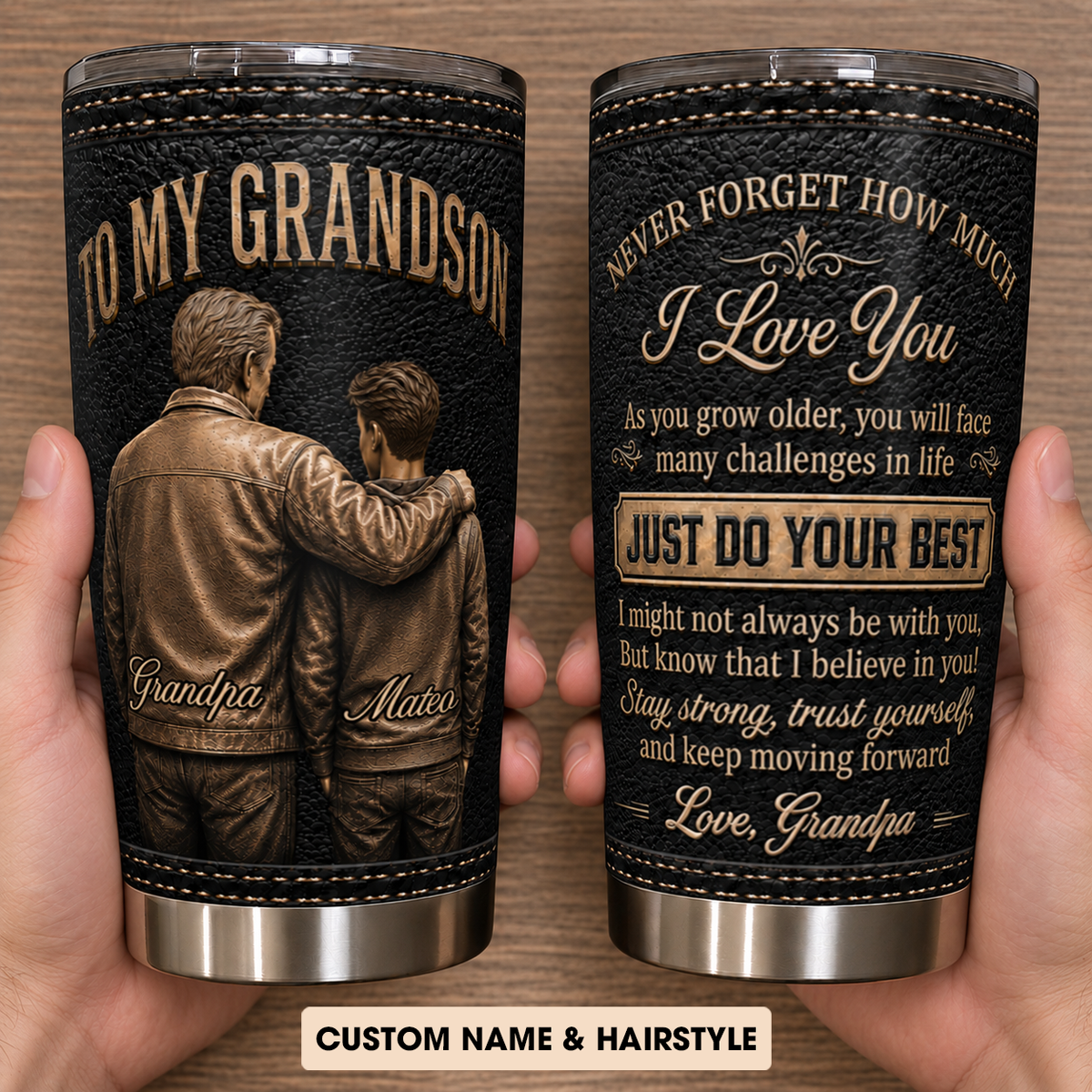 Gobelet personnalisé pour mon petit-fils – Fais simplement de ton mieux, cadeau personnalisé avec les prénoms du grand-père et du petit-fils