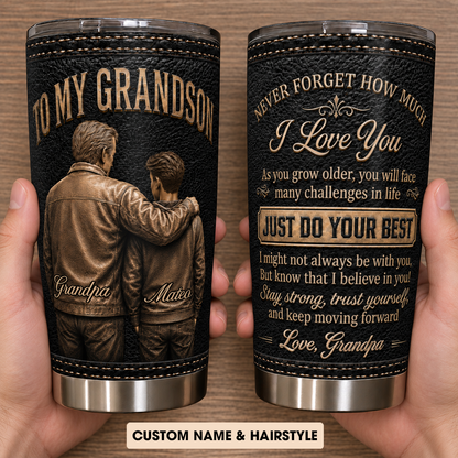 Gobelet personnalisé pour mon petit-fils – Fais simplement de ton mieux, cadeau personnalisé avec les prénoms du grand-père et du petit-fils