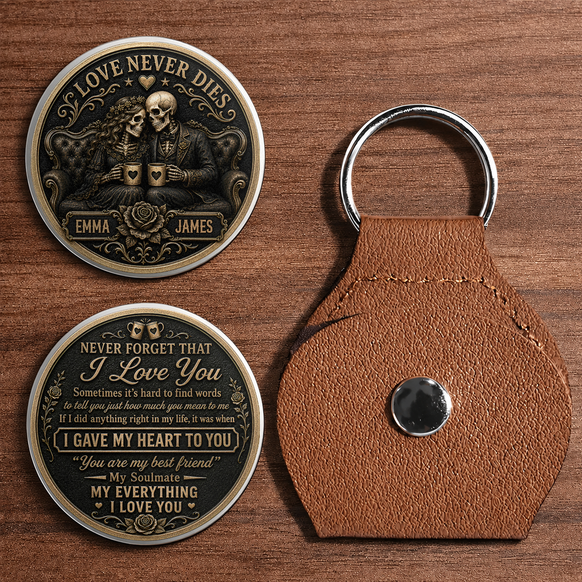 Custom Skeleton Couple Pocket Hug – Love Never Dies Personalized Names Anniversary Gift