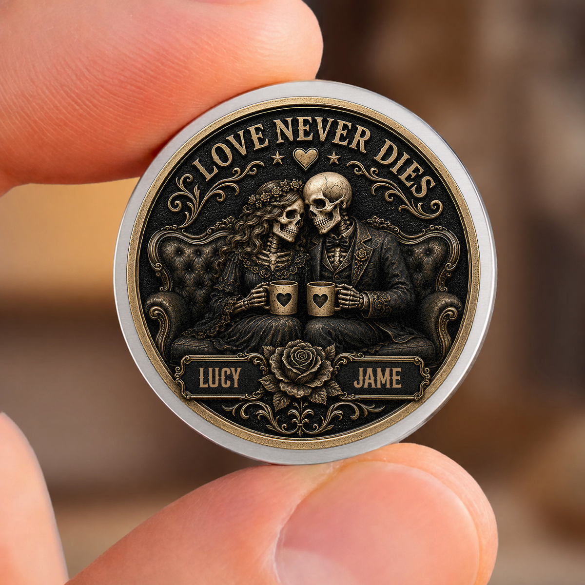 Custom Skeleton Couple Pocket Hug – Love Never Dies Personalized Names Anniversary Gift