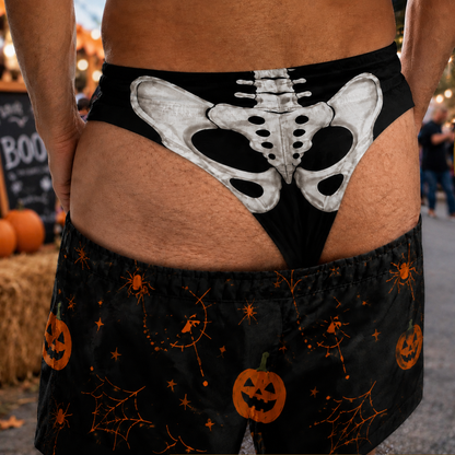 Funny Halloween Men Swim Trunks – Pumpkin Ghost Skeleton Novelty Shorts Gift for Him