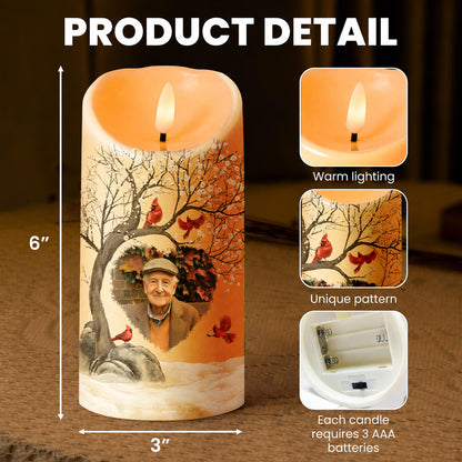 Personalisierte LED-Grabkerze – „Der Moment, in dem dein Herz stehen blieb“, mit Kardinalvogel-Foto und Datum, Geschenk für Großeltern