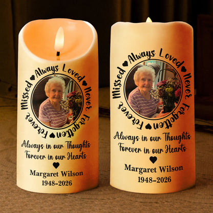 Personalized Memorial LED Candle – Always Loved Never Forgotten Forever Missed Custom Photo Name Gift