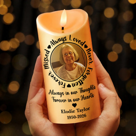 Personalisierte LED-Grabkerze – Immer geliebt, nie vergessen, für immer vermisst – Individuelles Geschenk mit Foto und Name