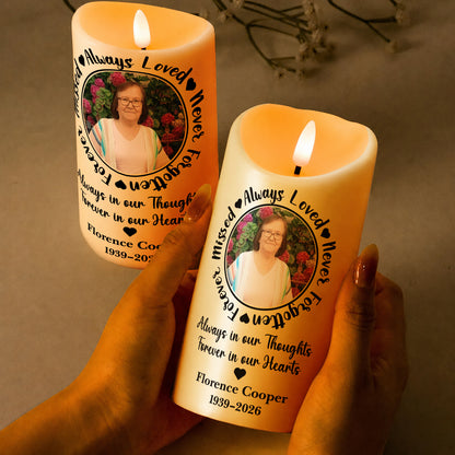 Personalized Memorial LED Candle – Always Loved Never Forgotten Forever Missed Custom Photo Name Gift