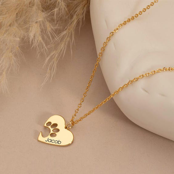 Personalized Dog Paw Heart Necklace, Custom Pet Name Necklace for Dog Lovers